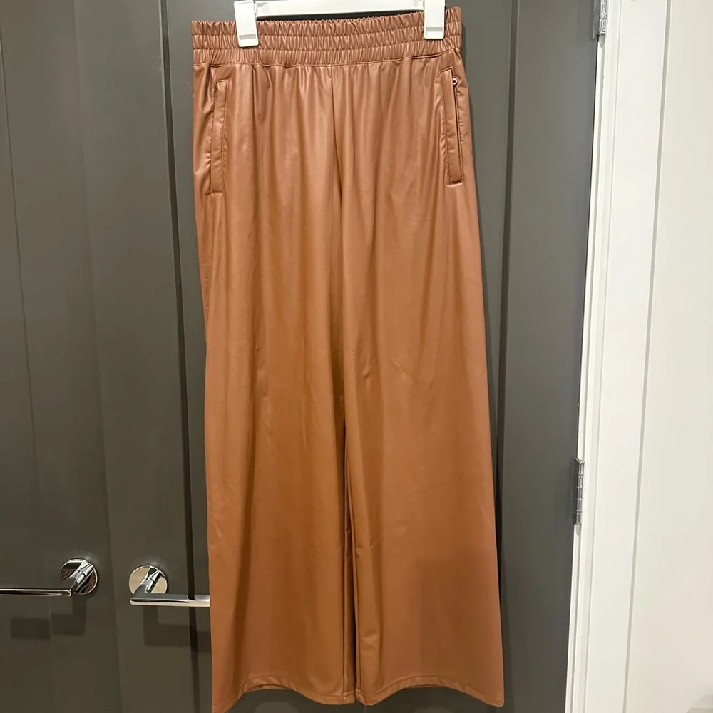 Aerie Faux Leather Wide Leg Pants in Brown - Picture 2 of 4
